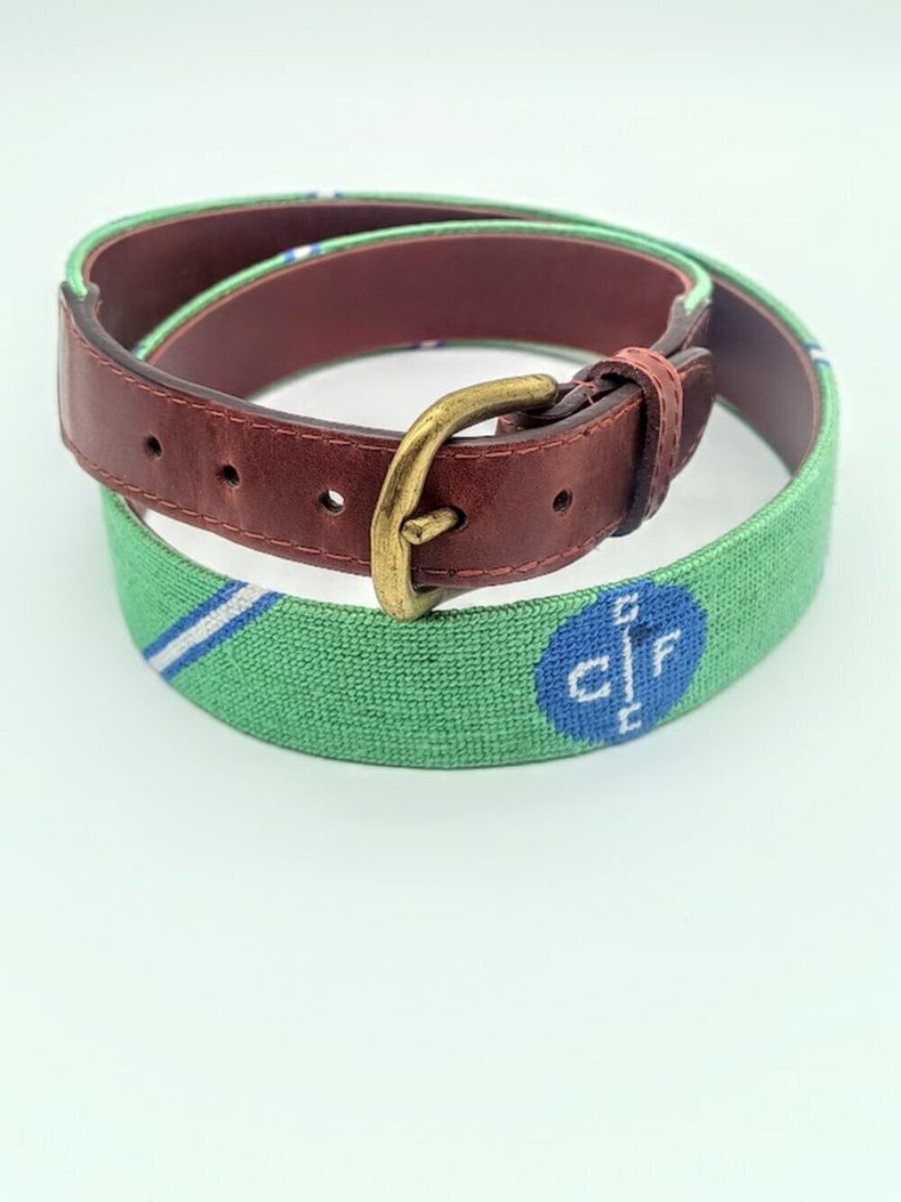 Smathers & Branson Hand-Stitched Needlepoint Leather Belt
